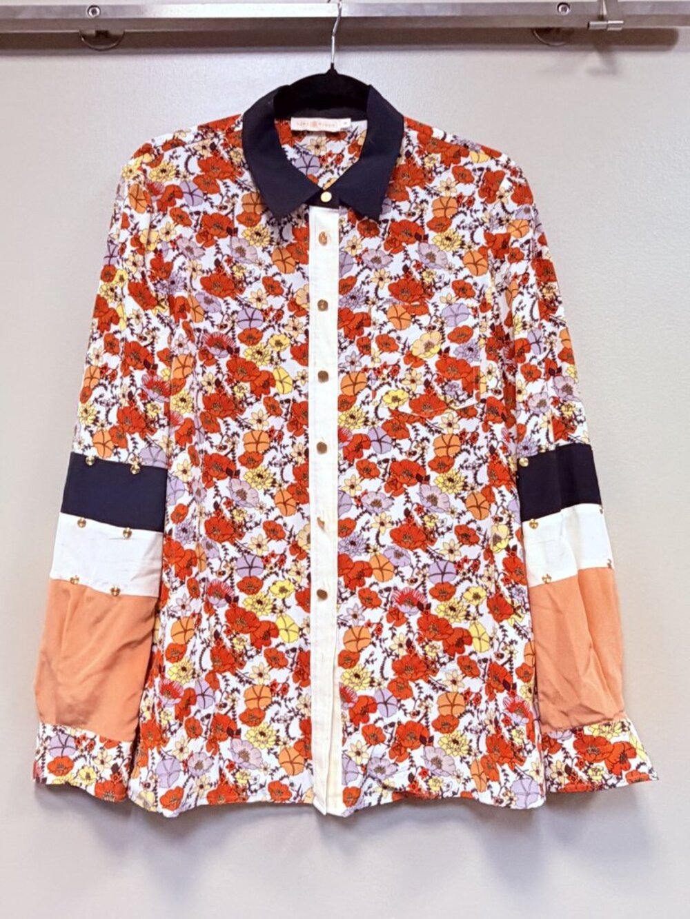 Tory Burch Studded Patchwork Silk Blouse